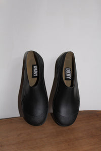 1980s Black DKNY Rubber Slip on Loafers - Size 8