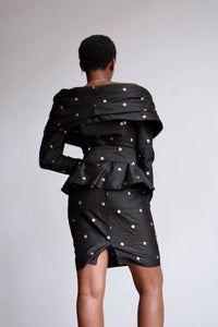 1980s Black Raw Silk Polka Dot 3 Piece Set