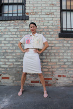 Load image into Gallery viewer, Pink Kokuho Rose + Turquoise Shirayuki Rice Sack Cropped Button-up