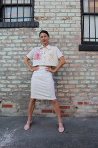 Pink Kokuho Rose + Turquoise Shirayuki Rice Sack Cropped Button-up