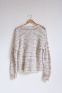 1980s Oatmeal Mohair Sweater with Pom Pom Open Shoulder