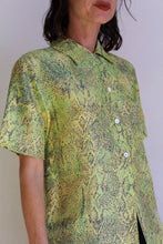 Load image into Gallery viewer, 1980s Fluorescent Yellow &amp; Green Silk Snakeskin Print Button Down Blouse