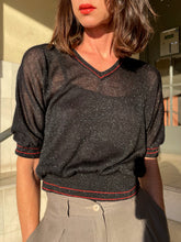 Load image into Gallery viewer, 1980s Black Lurex w/Red Stripes V-Neck Pullover Blouse