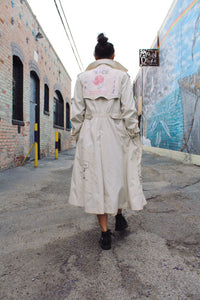 Blue Rose Rice Sack Patchwork Trench Coat