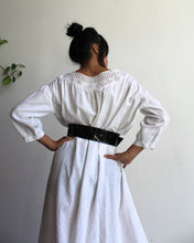 Load image into Gallery viewer, Antique White Cotton Tent Dress with Crochet Lace Neckline