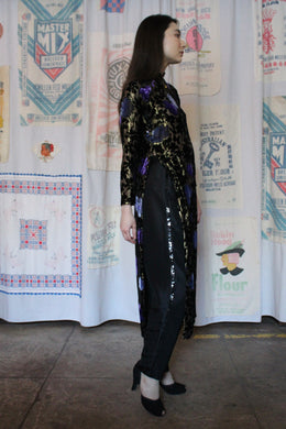 1990s-Y2K Black Silk Sequined Tuxedo Stripe Trousers