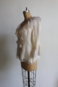 90s Ivory Silk Ruffle Collar Blouse with Ruffle Sleeves