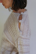 Load image into Gallery viewer, 1980s Oatmeal Mohair Sweater with Pom Pom Open Shoulder