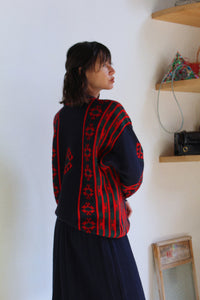 1980s Graphic Sweater & Pleated Skirt Wool Set