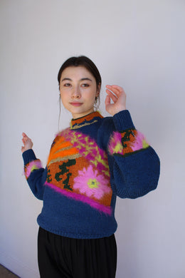 1980s Art to Wear Abstract Color Pop Knit Sweater