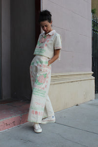 Malayan Rose Patchwork Cropped Button-up