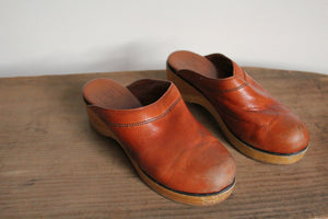 1970s FRYE Brown Leather Wood Clogs Size 8-9