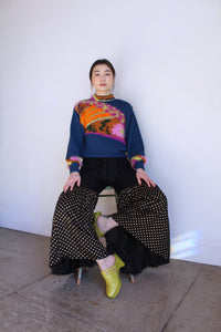 1970s Indian Ruffle Wide Leg Gold Polka Dot Pants