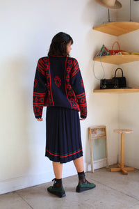 1980s Graphic Sweater & Pleated Skirt Wool Set