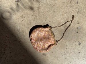 Antique Pink + Yellow Floral Petite Embroidery Handbag with Metal Chain Strap and Bakelite Closure
