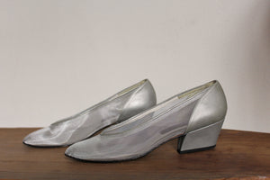 1980s Silver Mesh & Leather Slip On Heels - Size 9