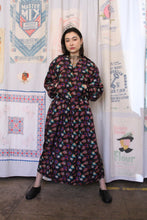 Load image into Gallery viewer, 1980s Black Silk Novelty Clock Print Jacket + Skirt Set