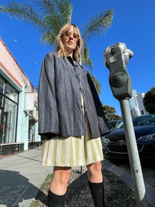 90s Green Chartreuse Striped Linen Pleated Shorts