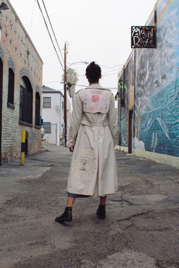 Blue Rose Rice Sack Patchwork Trench Coat