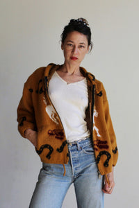 1980s Western Brown Soft Wool Zip Up Hooded Sweater
