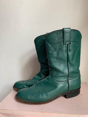 Vintage Hunter Green Leather Cowgirl Boots by Justin