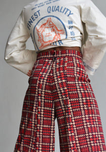 1970s High Waist Houndstooth Knit Wide Leg Trousers