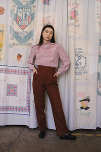 1970s Brown Pleated High Waist Wool Trousers