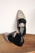Load image into Gallery viewer, 1980s Dalmation Pony Hair &amp; Black Leather Pointed Button Mules - Made in Italy -Size 8
