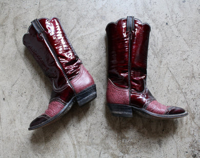 Tony Lama Burgundy Patent Leather Cowgirl Boots