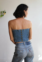 Load image into Gallery viewer, 1980s Denim + Gold Bustier Crop Top