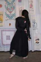 Load image into Gallery viewer, Antique 1930s Black Silk Lace Peignoir Patched by 3 Women