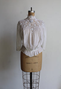 Victorian White Lace Crochet High Collar Blouse