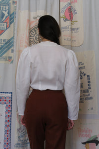 1980s Oleg Cassini White Linen Cutwork Lace Blouse 