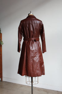 1970s Chestnut Brown Leather Trench Coat