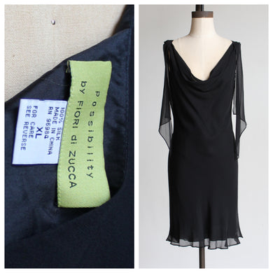 90s Black Silk Fiori De Zucca Little Black Dress